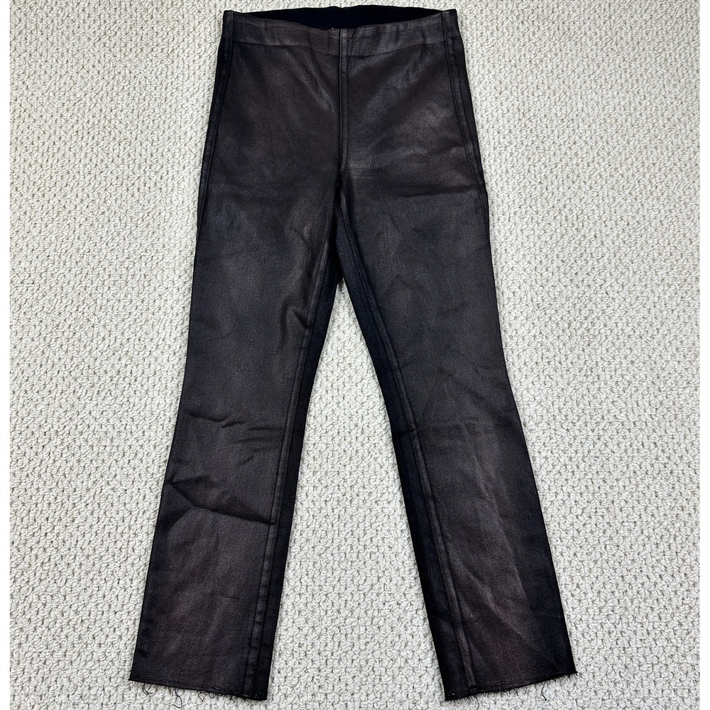 Frank & Eileen Pants Women 28 Sheen Brown Derry Illusion Pull On Raw Hem Stretch